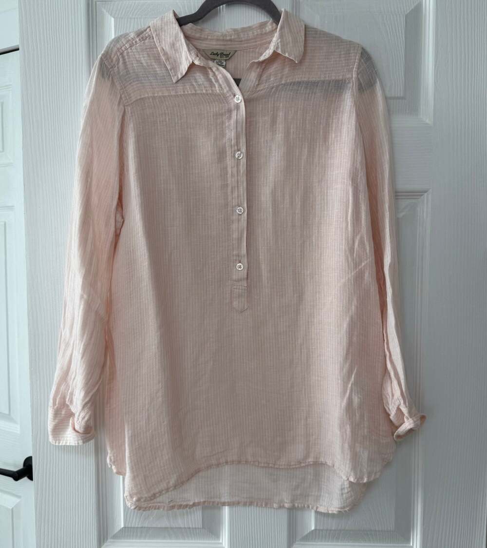 Lucky Brand Women's Peach Pink Linen Blend Long Sleeve Top Size Medium